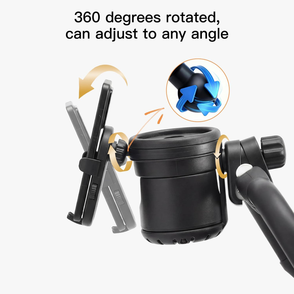 3 in 1 Foldable Stroller Cup Holder with Phone Holder, 360° Rotatable Bottle Holder, Universal Cup Holder for Baby Stroller, Tricycle - Black