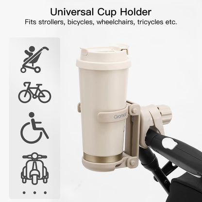 3 in 1 Foldable Stroller Cup Holder with Phone Holder, 360° Rotatable Bottle Holder, Universal Cup Holder for Baby Stroller, Tricycle - Black