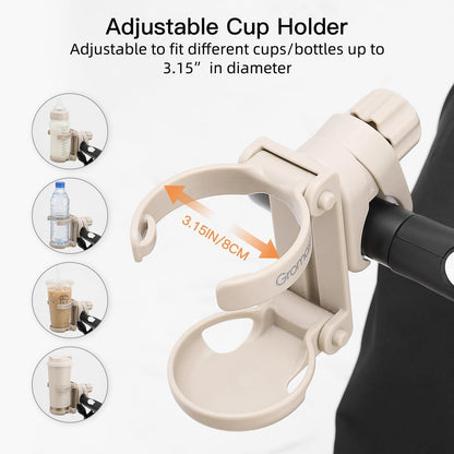3 in 1 Foldable Stroller Cup Holder with Phone Holder, 360° Rotatable Bottle Holder, Universal Cup Holder for Baby Stroller, Tricycle - Black