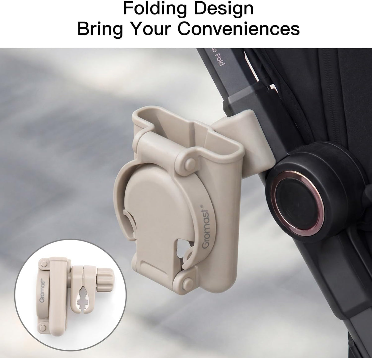 3 in 1 Foldable Stroller Cup Holder with Phone Holder, 360° Rotatable Bottle Holder, Universal Cup Holder for Baby Stroller, Tricycle - Black