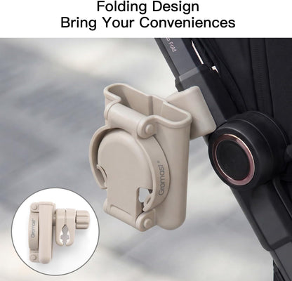 3 in 1 Foldable Stroller Cup Holder with Phone Holder, 360° Rotatable Bottle Holder, Universal Cup Holder for Baby Stroller, Tricycle - Black