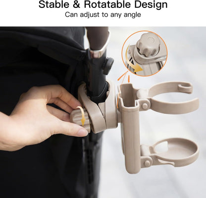 3 in 1 Foldable Stroller Cup Holder with Phone Holder, 360° Rotatable Bottle Holder, Universal Cup Holder for Baby Stroller, Tricycle - Black