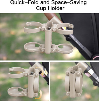 3 in 1 Foldable Stroller Cup Holder with Phone Holder, 360° Rotatable Bottle Holder, Universal Cup Holder for Baby Stroller, Tricycle - Black