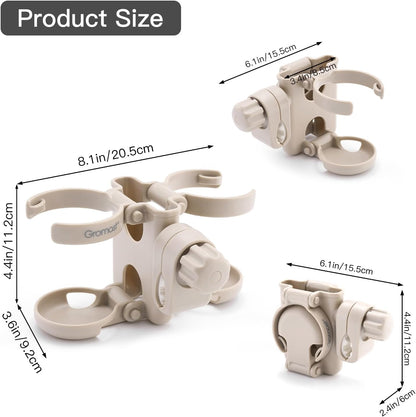 3 in 1 Foldable Stroller Cup Holder with Phone Holder, 360° Rotatable Bottle Holder, Universal Cup Holder for Baby Stroller, Tricycle - Black