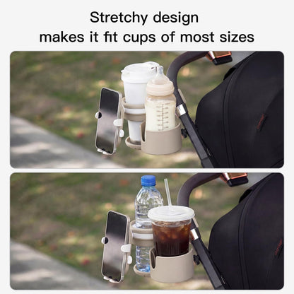 3 in 1 Foldable Stroller Cup Holder with Phone Holder, 360° Rotatable Bottle Holder, Universal Cup Holder for Baby Stroller, Tricycle - Black