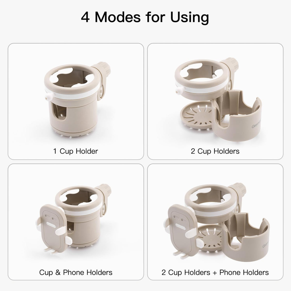 3 in 1 Foldable Stroller Cup Holder with Phone Holder, 360° Rotatable Bottle Holder, Universal Cup Holder for Baby Stroller, Tricycle - Black