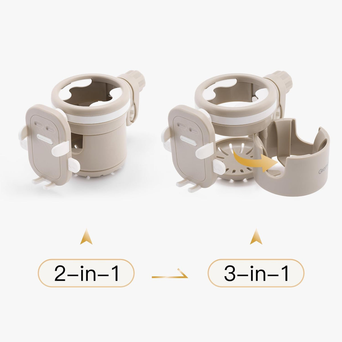 3 in 1 Foldable Stroller Cup Holder with Phone Holder, 360° Rotatable Bottle Holder, Universal Cup Holder for Baby Stroller, Tricycle - Black
