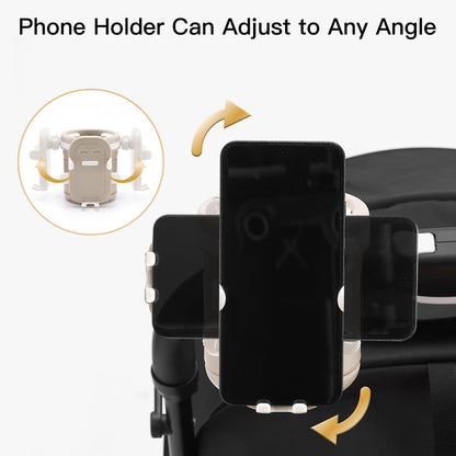 3 in 1 Foldable Stroller Cup Holder with Phone Holder, 360° Rotatable Bottle Holder, Universal Cup Holder for Baby Stroller, Tricycle - Black