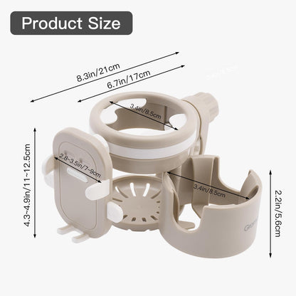 3 in 1 Foldable Stroller Cup Holder with Phone Holder, 360° Rotatable Bottle Holder, Universal Cup Holder for Baby Stroller, Tricycle - Black