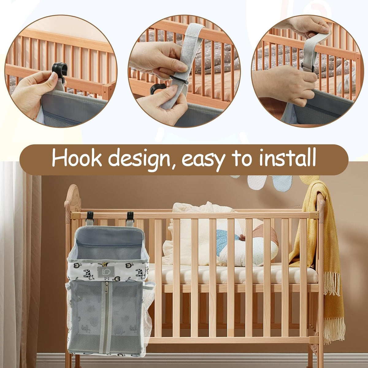 Hanging Diaper Caddy,Baby Diaper Organizer for Changing Table,Baby Crib Hanging Classified Storage Bag Organizer for Changing Table,Crib,Playard or Wall & Nursery Organization, Crib Accessories (# A)