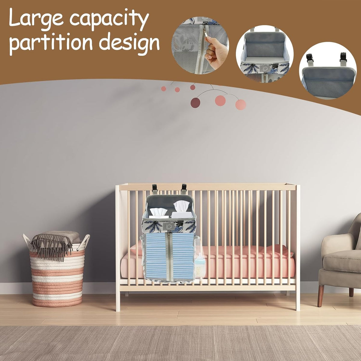 Hanging Diaper Caddy,Baby Diaper Organizer for Changing Table,Baby Crib Hanging Classified Storage Bag Organizer for Changing Table,Crib,Playard or Wall & Nursery Organization, Crib Accessories (# A)
