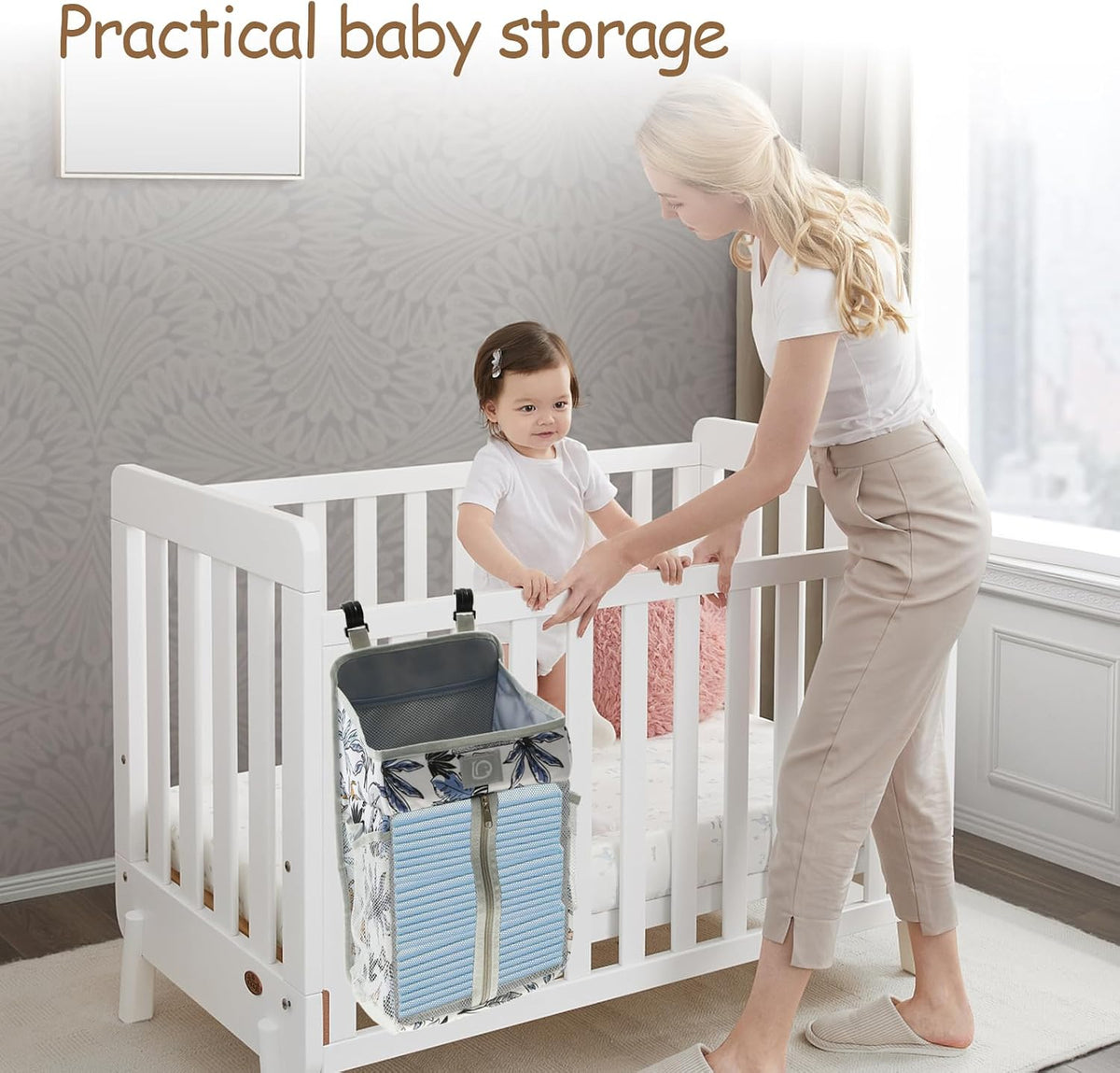 Hanging Diaper Caddy,Baby Diaper Organizer for Changing Table,Baby Crib Hanging Classified Storage Bag Organizer for Changing Table,Crib,Playard or Wall & Nursery Organization, Crib Accessories (# A)