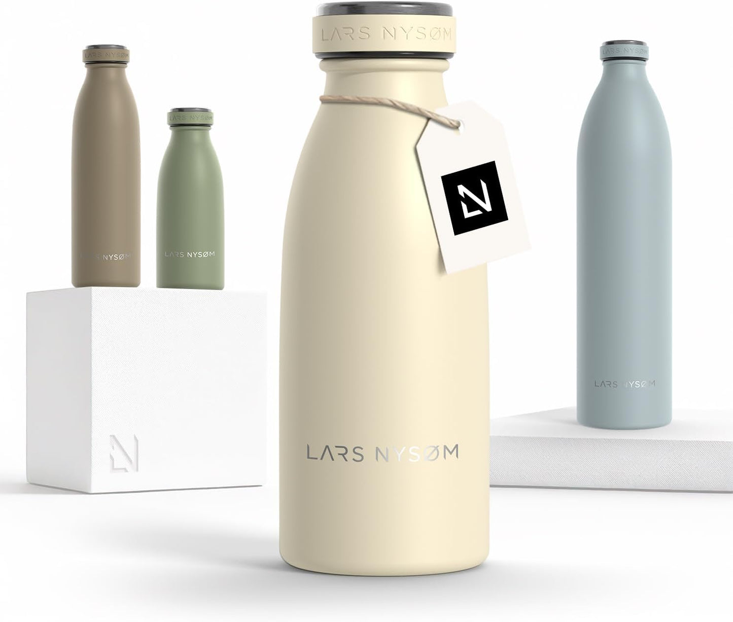 LARS NYSØM Stainless Steel Insulated Water Bottle 12oz 17oz 25oz 34oz 51oz | Insulated Thermo Flask for Hot and Cold Beverages | Leakproof Drinking Bottle (Pine Green, 17oz)