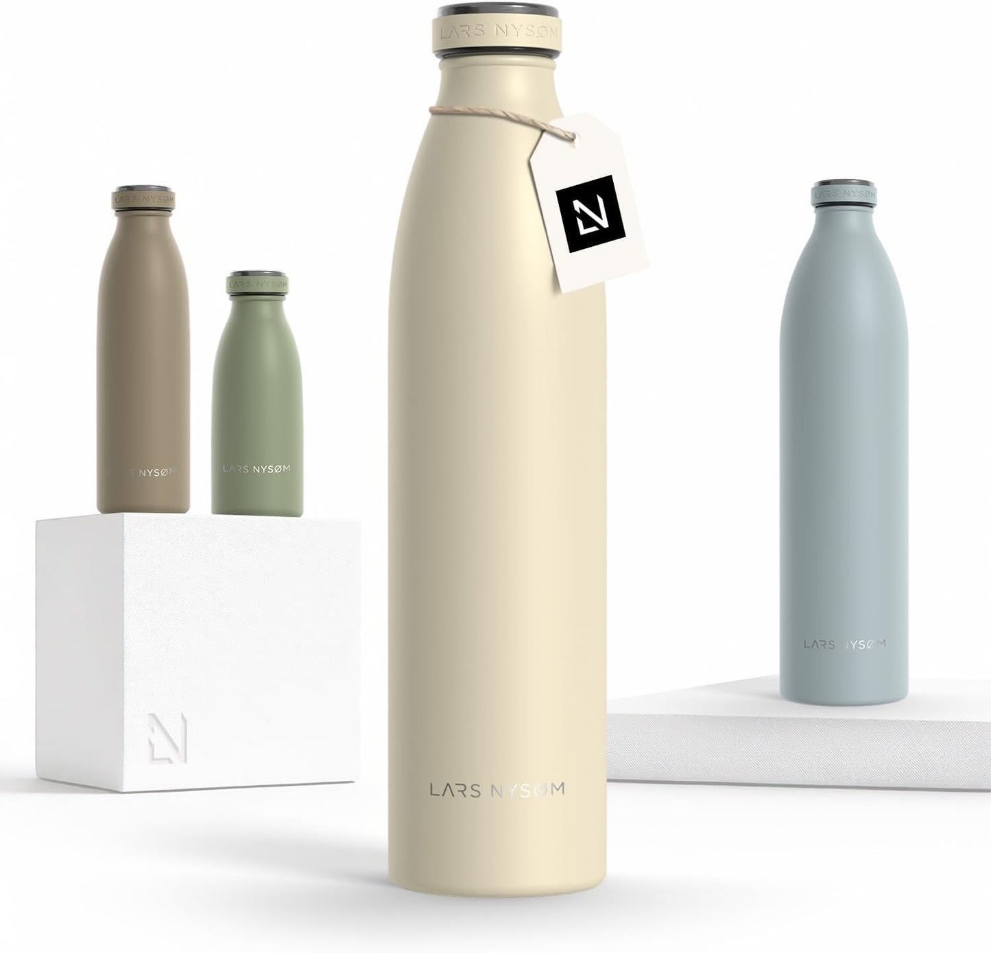 LARS NYSØM Stainless Steel Insulated Water Bottle 12oz 17oz 25oz 34oz 51oz | Insulated Thermo Flask for Hot and Cold Beverages | Leakproof Drinking Bottle (Pine Green, 17oz)