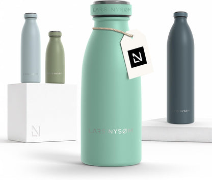 LARS NYSØM Stainless Steel Insulated Water Bottle 12oz 17oz 25oz 34oz 51oz | Insulated Thermo Flask for Hot and Cold Beverages | Leakproof Drinking Bottle (Pine Green, 17oz)