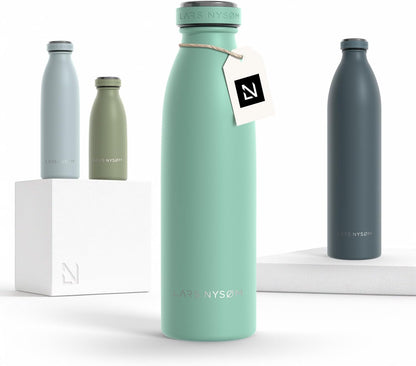LARS NYSØM Stainless Steel Insulated Water Bottle 12oz 17oz 25oz 34oz 51oz | Insulated Thermo Flask for Hot and Cold Beverages | Leakproof Drinking Bottle (Pine Green, 17oz)