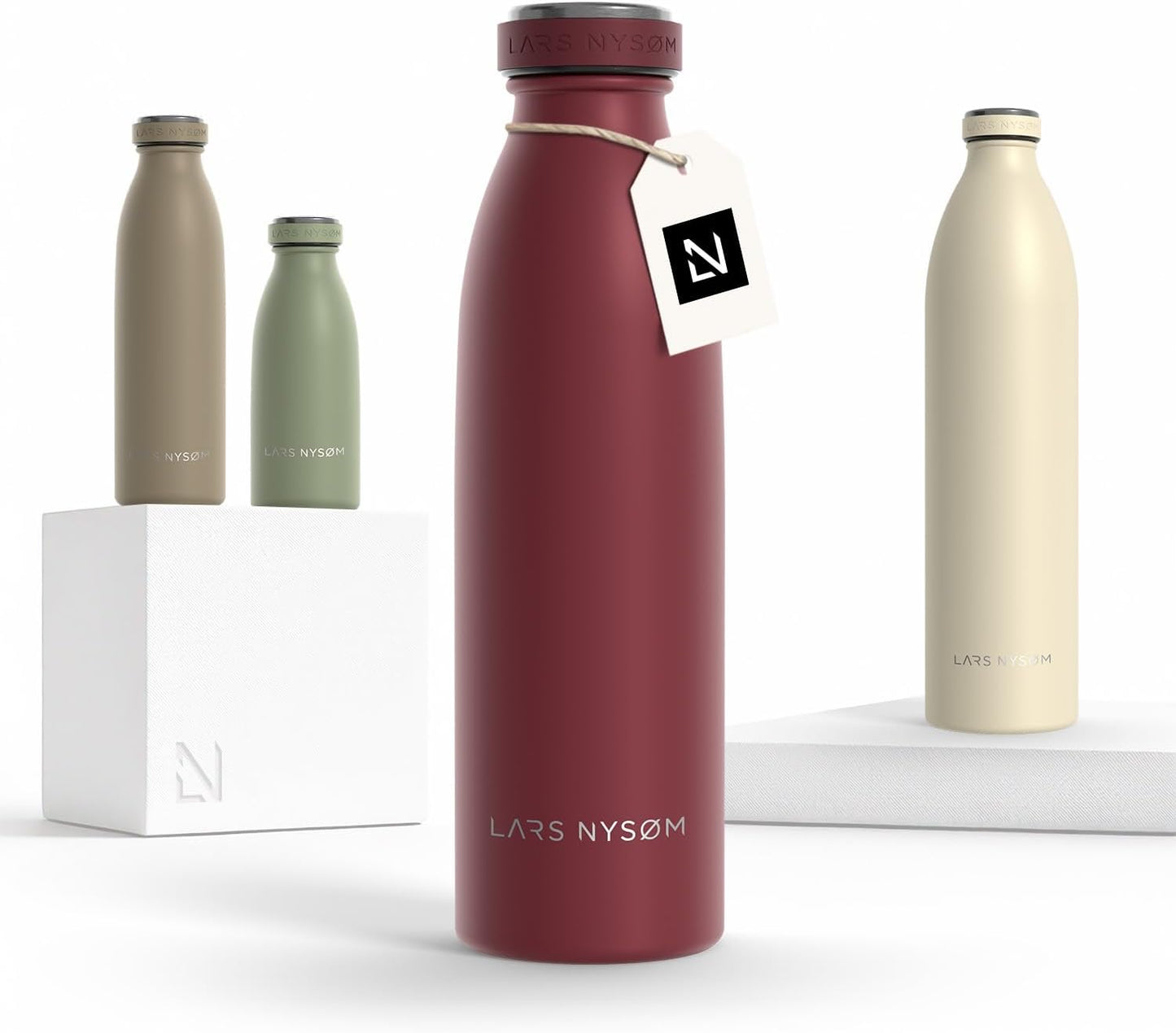LARS NYSØM Stainless Steel Insulated Water Bottle 12oz 17oz 25oz 34oz 51oz | Insulated Thermo Flask for Hot and Cold Beverages | Leakproof Drinking Bottle (Pine Green, 17oz)