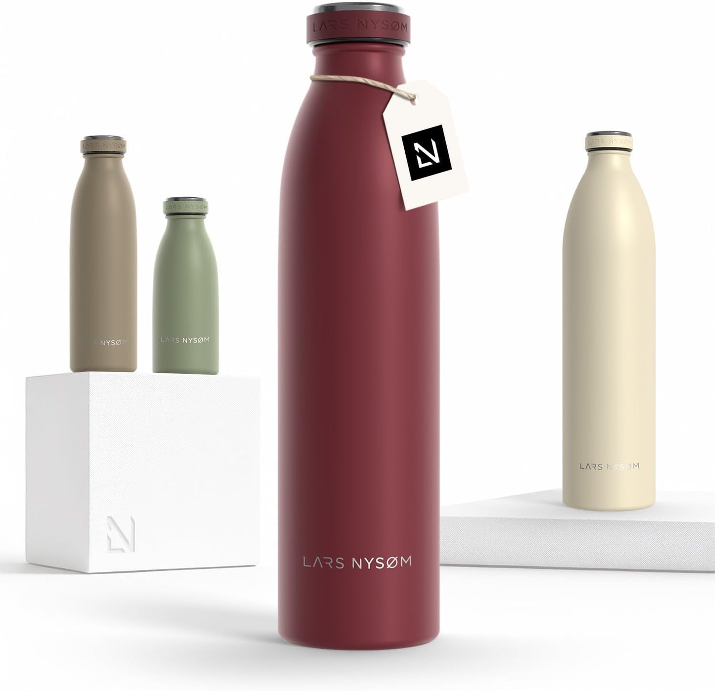 LARS NYSØM Stainless Steel Insulated Water Bottle 12oz 17oz 25oz 34oz 51oz | Insulated Thermo Flask for Hot and Cold Beverages | Leakproof Drinking Bottle (Pine Green, 17oz)