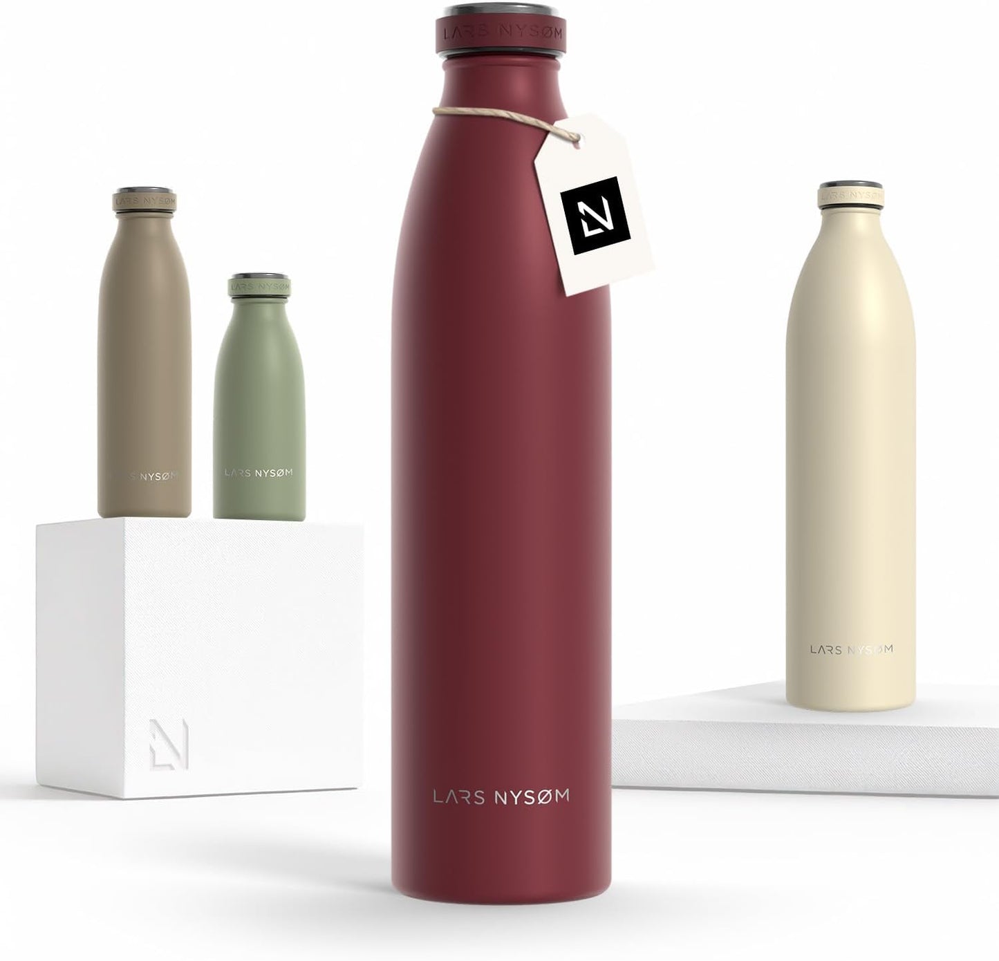 LARS NYSØM Stainless Steel Insulated Water Bottle 12oz 17oz 25oz 34oz 51oz | Insulated Thermo Flask for Hot and Cold Beverages | Leakproof Drinking Bottle (Pine Green, 17oz)
