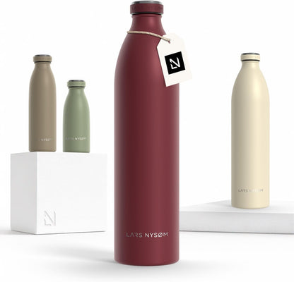 LARS NYSØM Stainless Steel Insulated Water Bottle 12oz 17oz 25oz 34oz 51oz | Insulated Thermo Flask for Hot and Cold Beverages | Leakproof Drinking Bottle (Pine Green, 17oz)