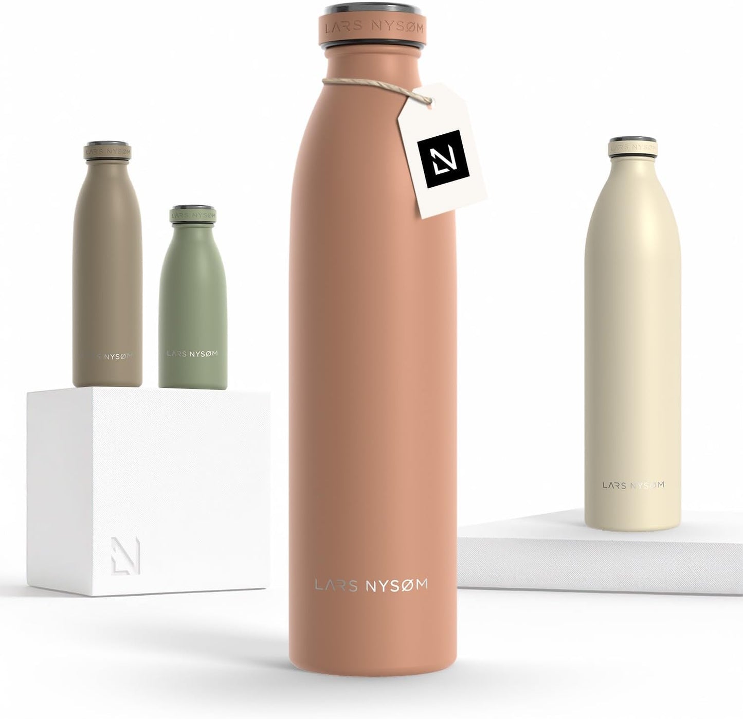 LARS NYSØM Stainless Steel Insulated Water Bottle 12oz 17oz 25oz 34oz 51oz | Insulated Thermo Flask for Hot and Cold Beverages | Leakproof Drinking Bottle (Pine Green, 17oz)
