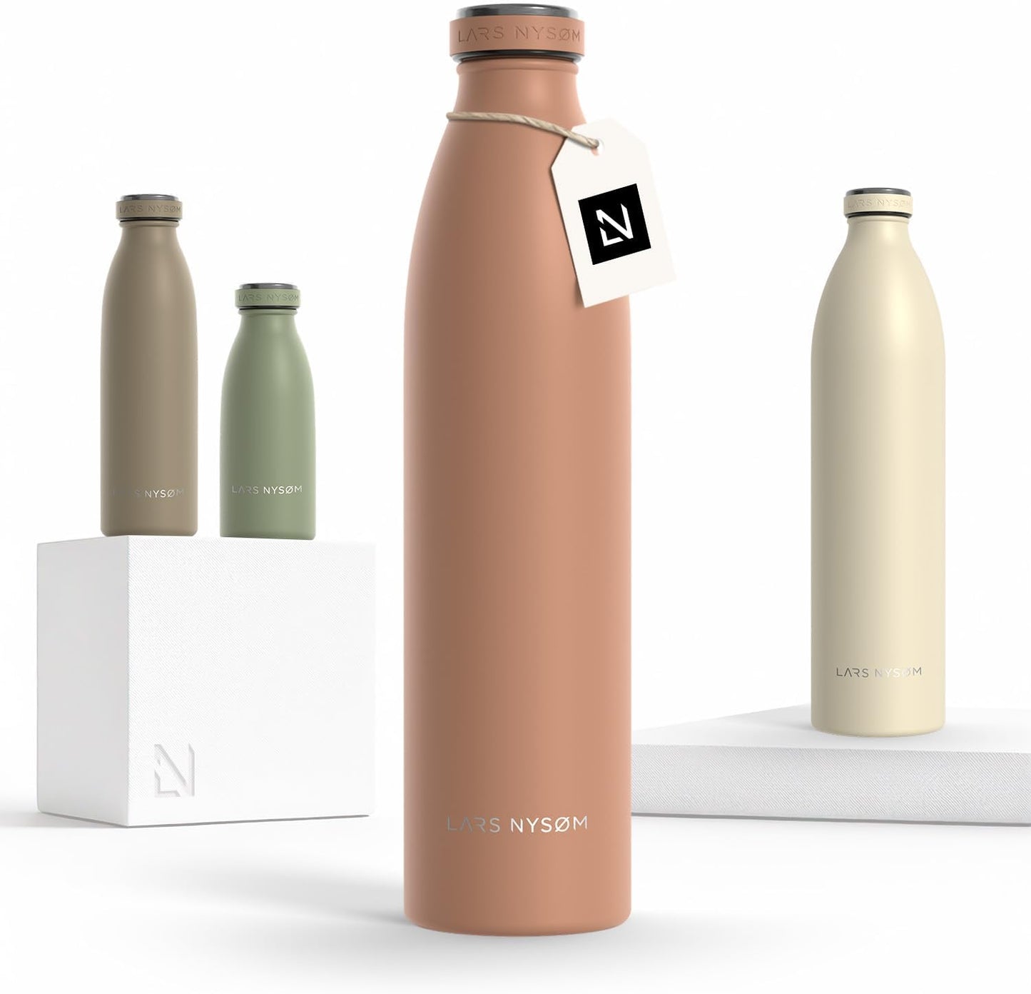 LARS NYSØM Stainless Steel Insulated Water Bottle 12oz 17oz 25oz 34oz 51oz | Insulated Thermo Flask for Hot and Cold Beverages | Leakproof Drinking Bottle (Pine Green, 17oz)