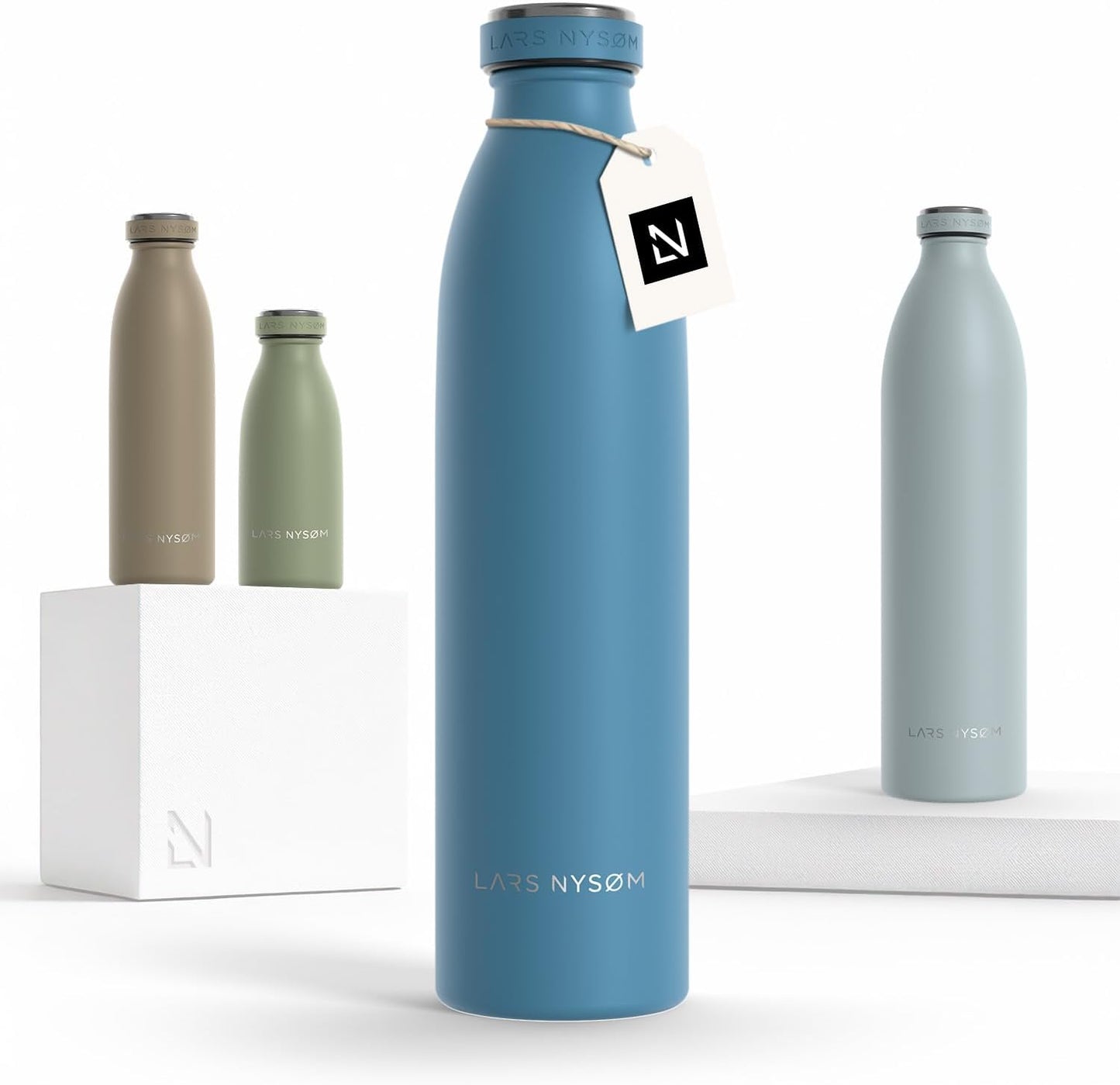 LARS NYSØM Stainless Steel Insulated Water Bottle 12oz 17oz 25oz 34oz 51oz | Insulated Thermo Flask for Hot and Cold Beverages | Leakproof Drinking Bottle (Pine Green, 17oz)