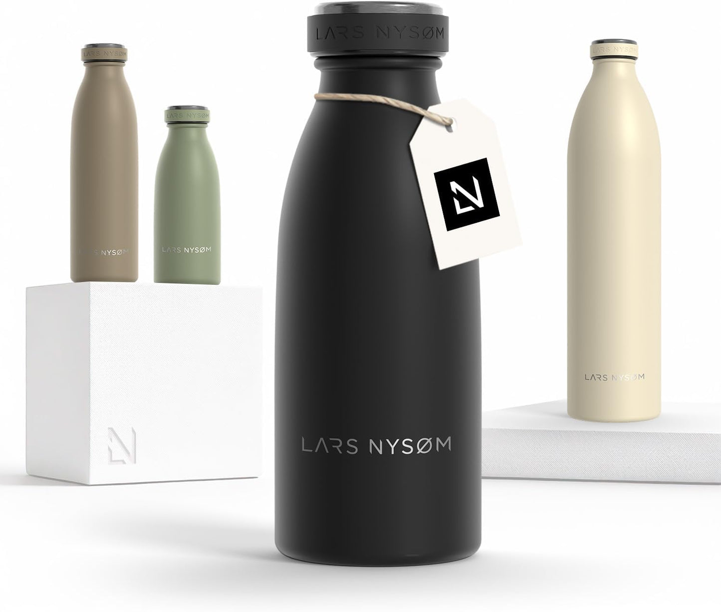 LARS NYSØM Stainless Steel Insulated Water Bottle 12oz 17oz 25oz 34oz 51oz | Insulated Thermo Flask for Hot and Cold Beverages | Leakproof Drinking Bottle (Pine Green, 17oz)