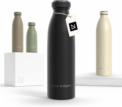LARS NYSØM Stainless Steel Insulated Water Bottle 12oz 17oz 25oz 34oz 51oz | Insulated Thermo Flask for Hot and Cold Beverages | Leakproof Drinking Bottle (Pine Green, 17oz)