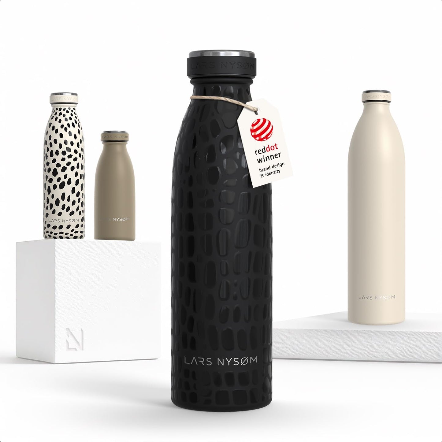 LARS NYSØM Stainless Steel Insulated Water Bottle 12oz 17oz 25oz 34oz 51oz | Insulated Thermo Flask for Hot and Cold Beverages | Leakproof Drinking Bottle (Pine Green, 17oz)