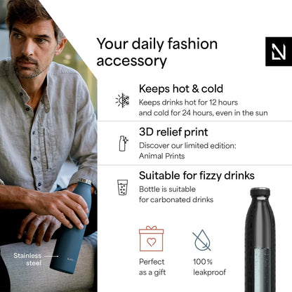 LARS NYSØM Stainless Steel Insulated Water Bottle 12oz 17oz 25oz 34oz 51oz | Insulated Thermo Flask for Hot and Cold Beverages | Leakproof Drinking Bottle (Pine Green, 17oz)