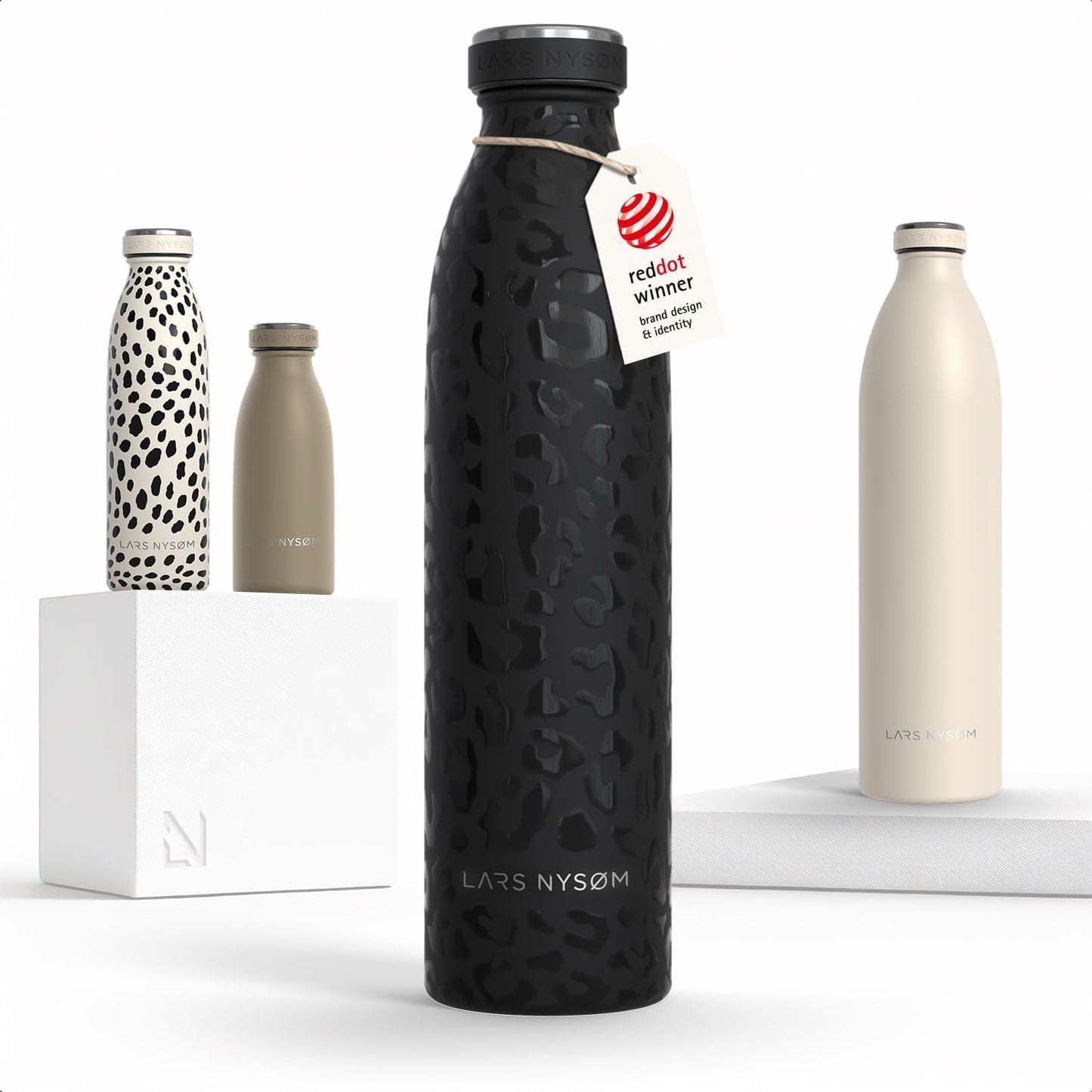 LARS NYSØM Stainless Steel Insulated Water Bottle 12oz 17oz 25oz 34oz 51oz | Insulated Thermo Flask for Hot and Cold Beverages | Leakproof Drinking Bottle (Pine Green, 17oz)