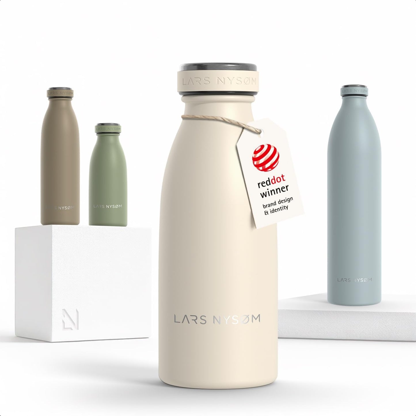 LARS NYSØM Stainless Steel Insulated Water Bottle 12oz 17oz 25oz 34oz 51oz | Insulated Thermo Flask for Hot and Cold Beverages | Leakproof Drinking Bottle (Pine Green, 17oz)