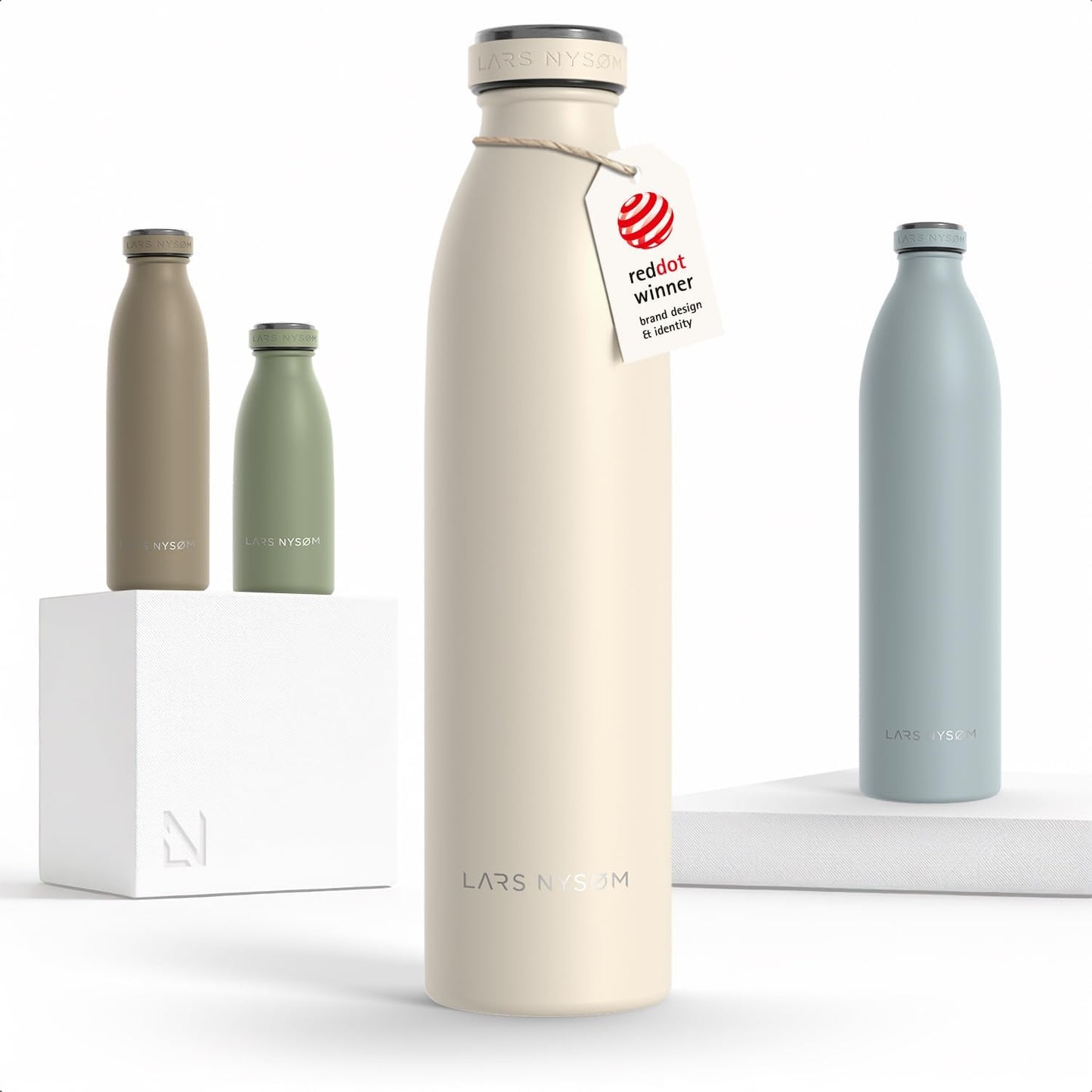 LARS NYSØM Stainless Steel Insulated Water Bottle 12oz 17oz 25oz 34oz 51oz | Insulated Thermo Flask for Hot and Cold Beverages | Leakproof Drinking Bottle (Pine Green, 17oz)