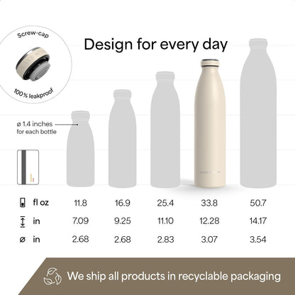 LARS NYSØM Stainless Steel Insulated Water Bottle 12oz 17oz 25oz 34oz 51oz | Insulated Thermo Flask for Hot and Cold Beverages | Leakproof Drinking Bottle (Pine Green, 17oz)