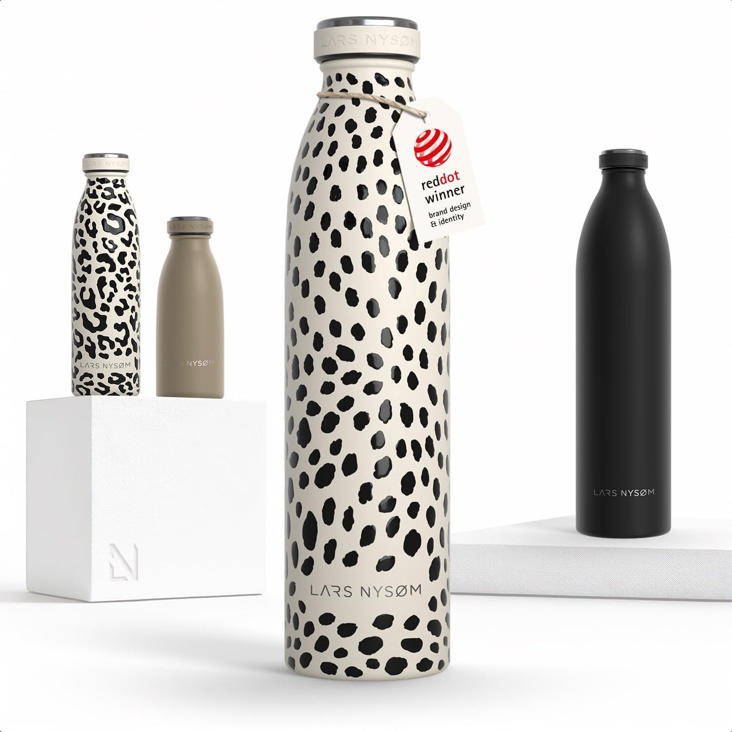 LARS NYSØM Stainless Steel Insulated Water Bottle 12oz 17oz 25oz 34oz 51oz | Insulated Thermo Flask for Hot and Cold Beverages | Leakproof Drinking Bottle (Pine Green, 17oz)