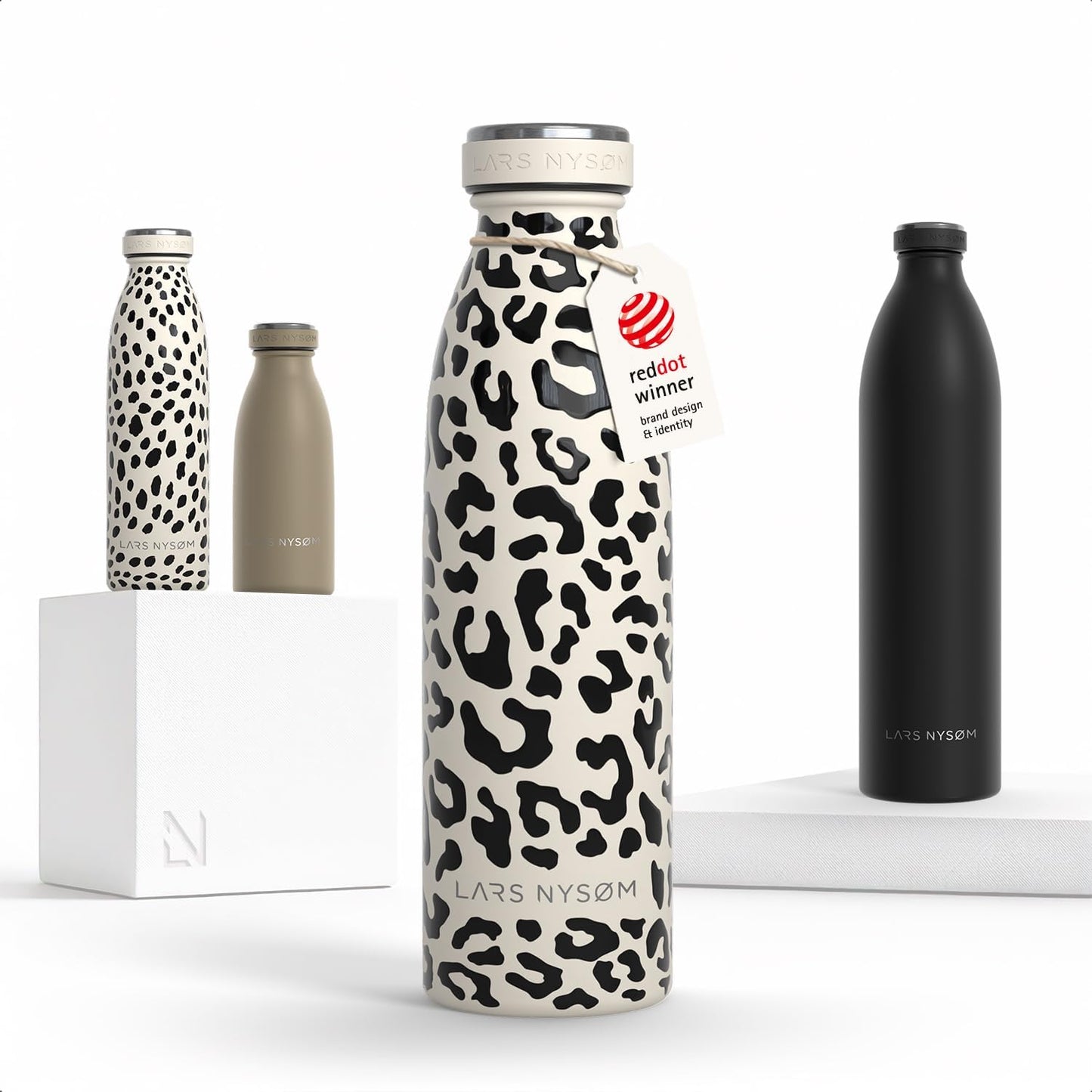 LARS NYSØM Stainless Steel Insulated Water Bottle 12oz 17oz 25oz 34oz 51oz | Insulated Thermo Flask for Hot and Cold Beverages | Leakproof Drinking Bottle (Pine Green, 17oz)