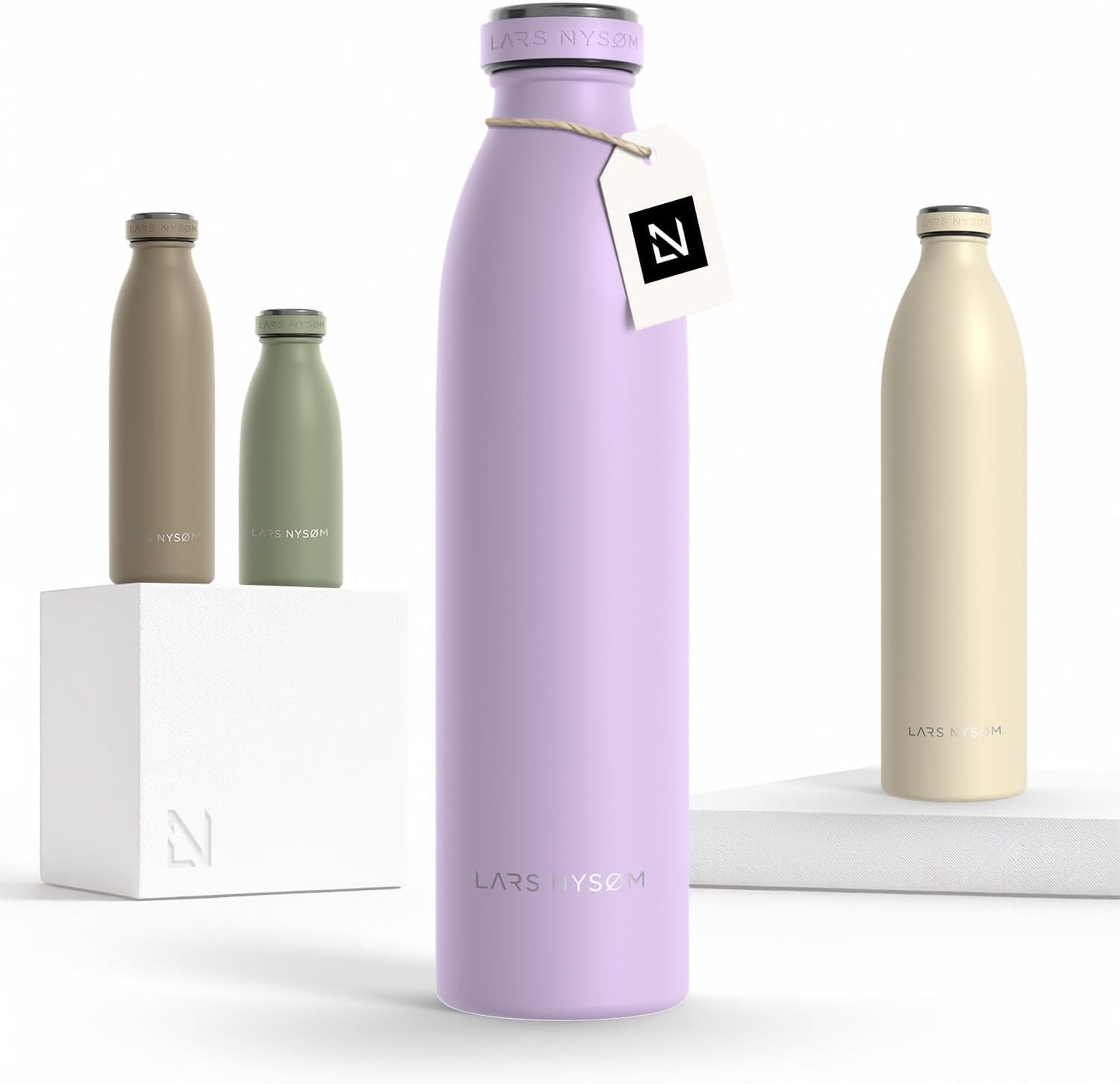 LARS NYSØM Stainless Steel Insulated Water Bottle 12oz 17oz 25oz 34oz 51oz | Insulated Thermo Flask for Hot and Cold Beverages | Leakproof Drinking Bottle (Pine Green, 17oz)