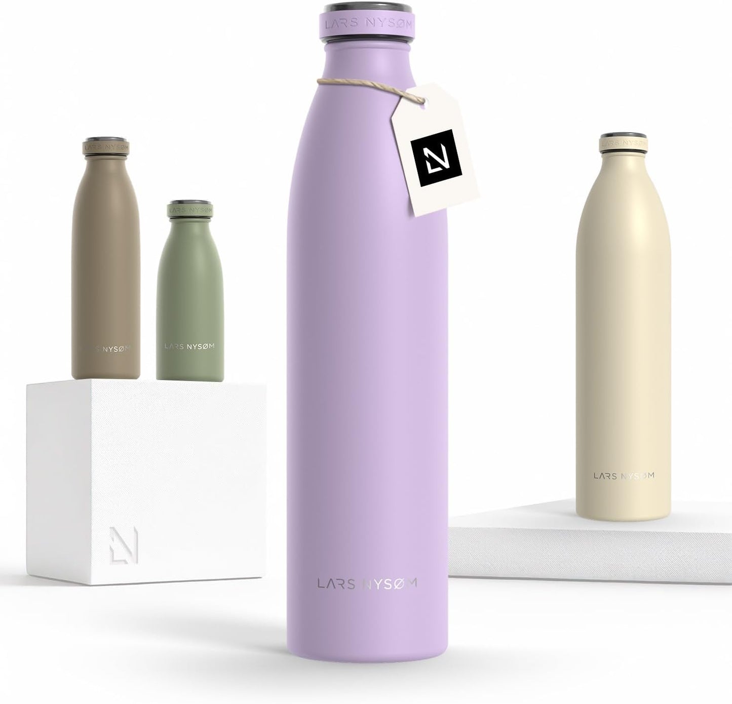 LARS NYSØM Stainless Steel Insulated Water Bottle 12oz 17oz 25oz 34oz 51oz | Insulated Thermo Flask for Hot and Cold Beverages | Leakproof Drinking Bottle (Pine Green, 17oz)