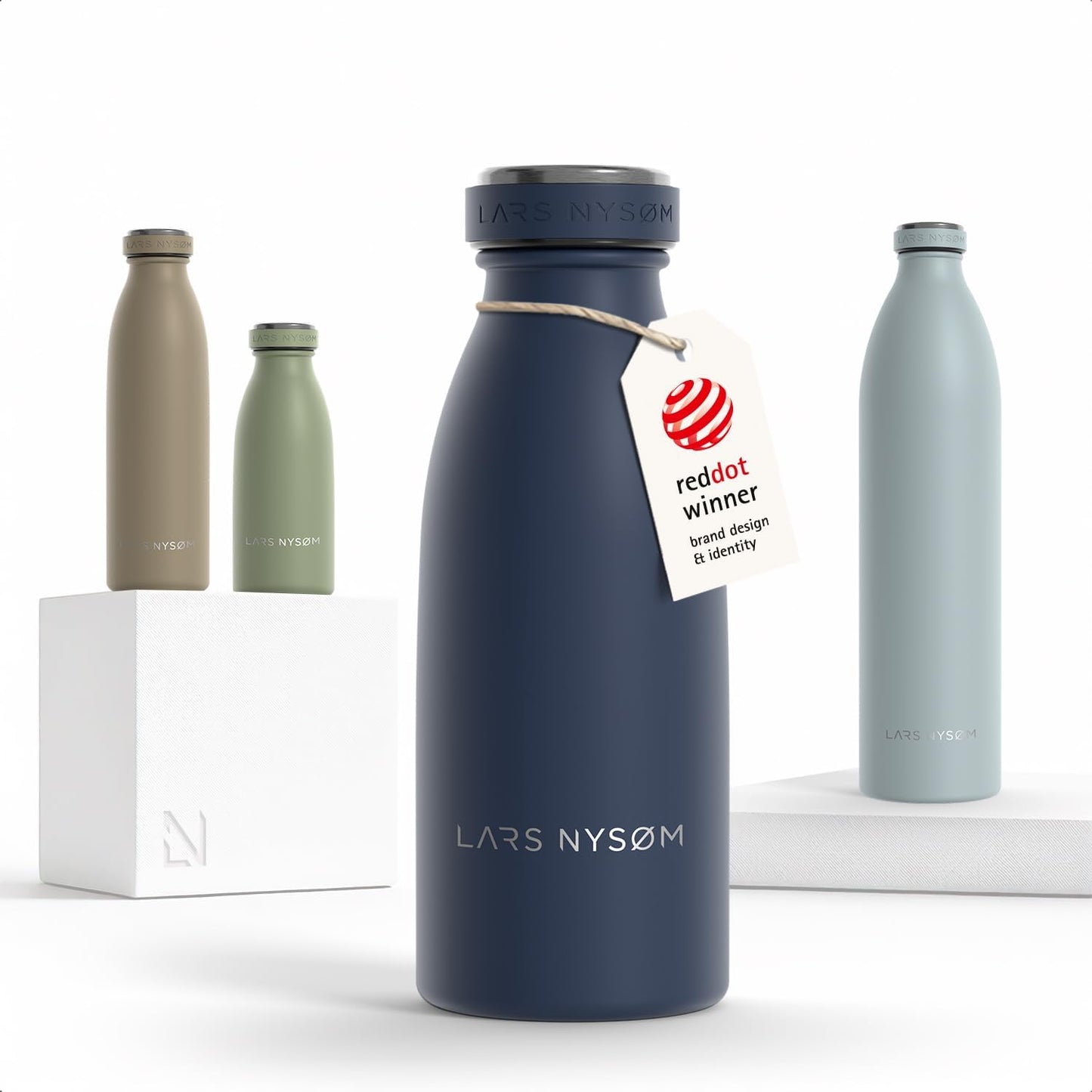 LARS NYSØM Stainless Steel Insulated Water Bottle 12oz 17oz 25oz 34oz 51oz | Insulated Thermo Flask for Hot and Cold Beverages | Leakproof Drinking Bottle (Pine Green, 17oz)