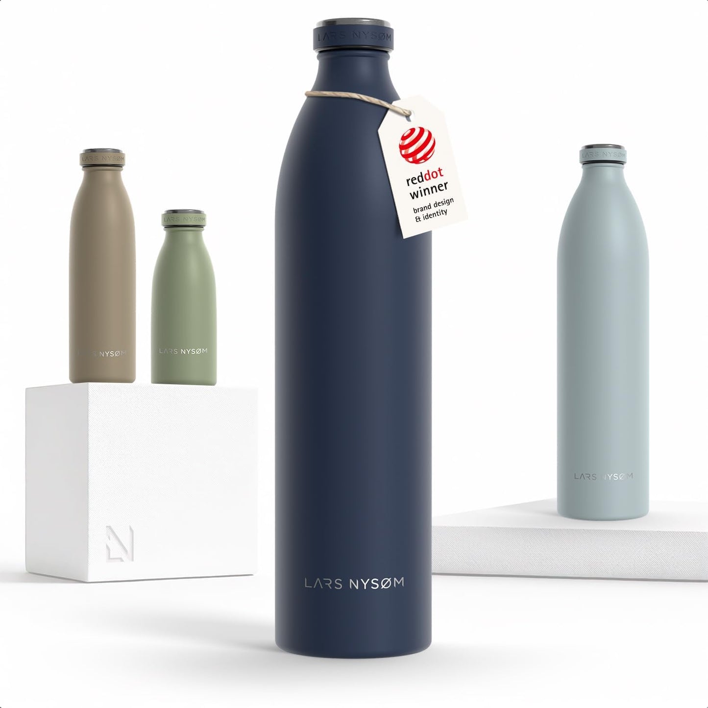 LARS NYSØM Stainless Steel Insulated Water Bottle 12oz 17oz 25oz 34oz 51oz | Insulated Thermo Flask for Hot and Cold Beverages | Leakproof Drinking Bottle (Pine Green, 17oz)