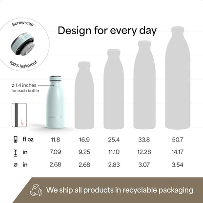 LARS NYSØM Stainless Steel Insulated Water Bottle 12oz 17oz 25oz 34oz 51oz | Insulated Thermo Flask for Hot and Cold Beverages | Leakproof Drinking Bottle (Pine Green, 17oz)