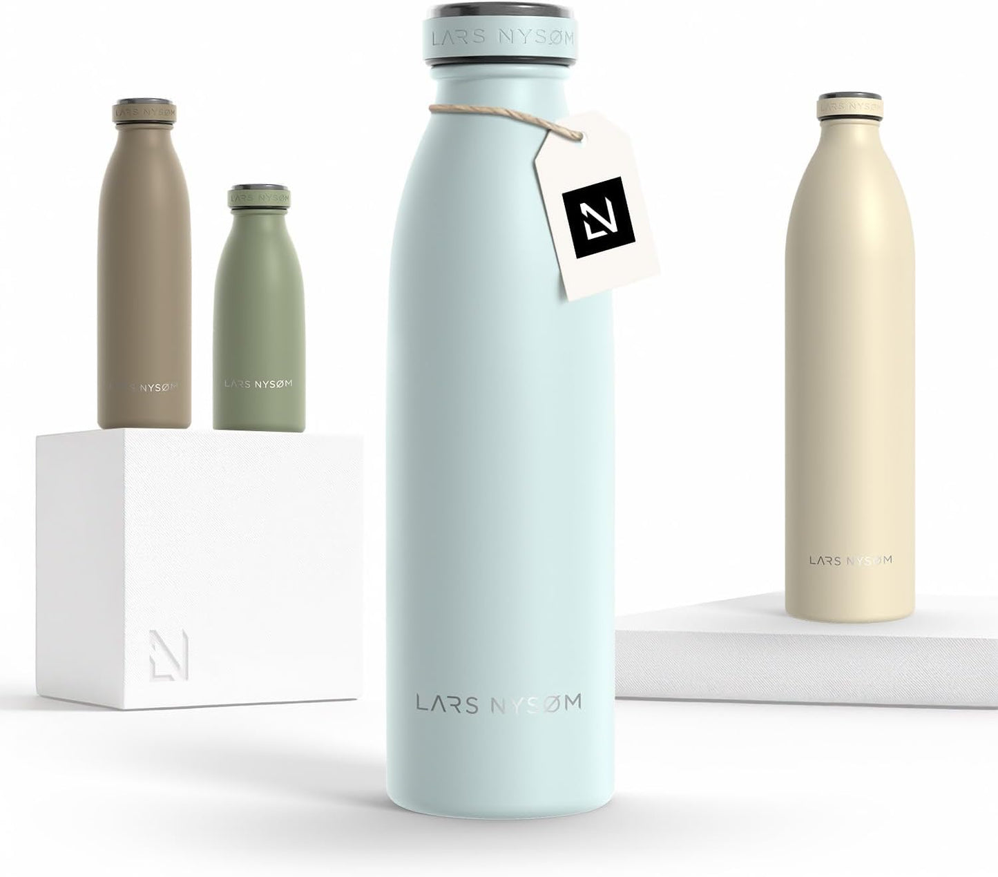 LARS NYSØM Stainless Steel Insulated Water Bottle 12oz 17oz 25oz 34oz 51oz | Insulated Thermo Flask for Hot and Cold Beverages | Leakproof Drinking Bottle (Pine Green, 17oz)