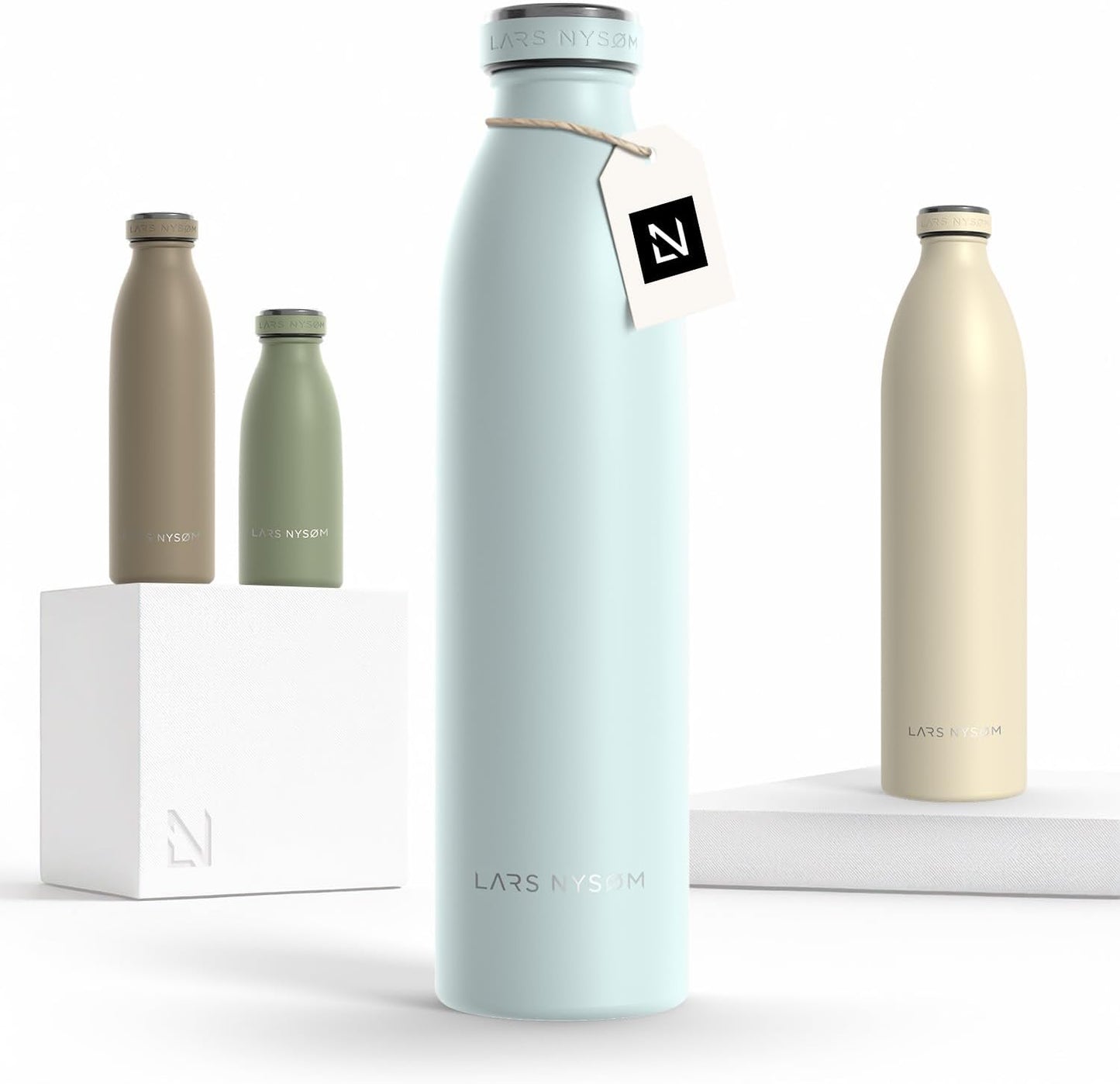 LARS NYSØM Stainless Steel Insulated Water Bottle 12oz 17oz 25oz 34oz 51oz | Insulated Thermo Flask for Hot and Cold Beverages | Leakproof Drinking Bottle (Pine Green, 17oz)