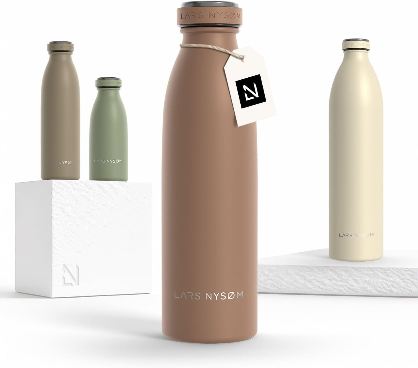 LARS NYSØM Stainless Steel Insulated Water Bottle 12oz 17oz 25oz 34oz 51oz | Insulated Thermo Flask for Hot and Cold Beverages | Leakproof Drinking Bottle (Pine Green, 17oz)