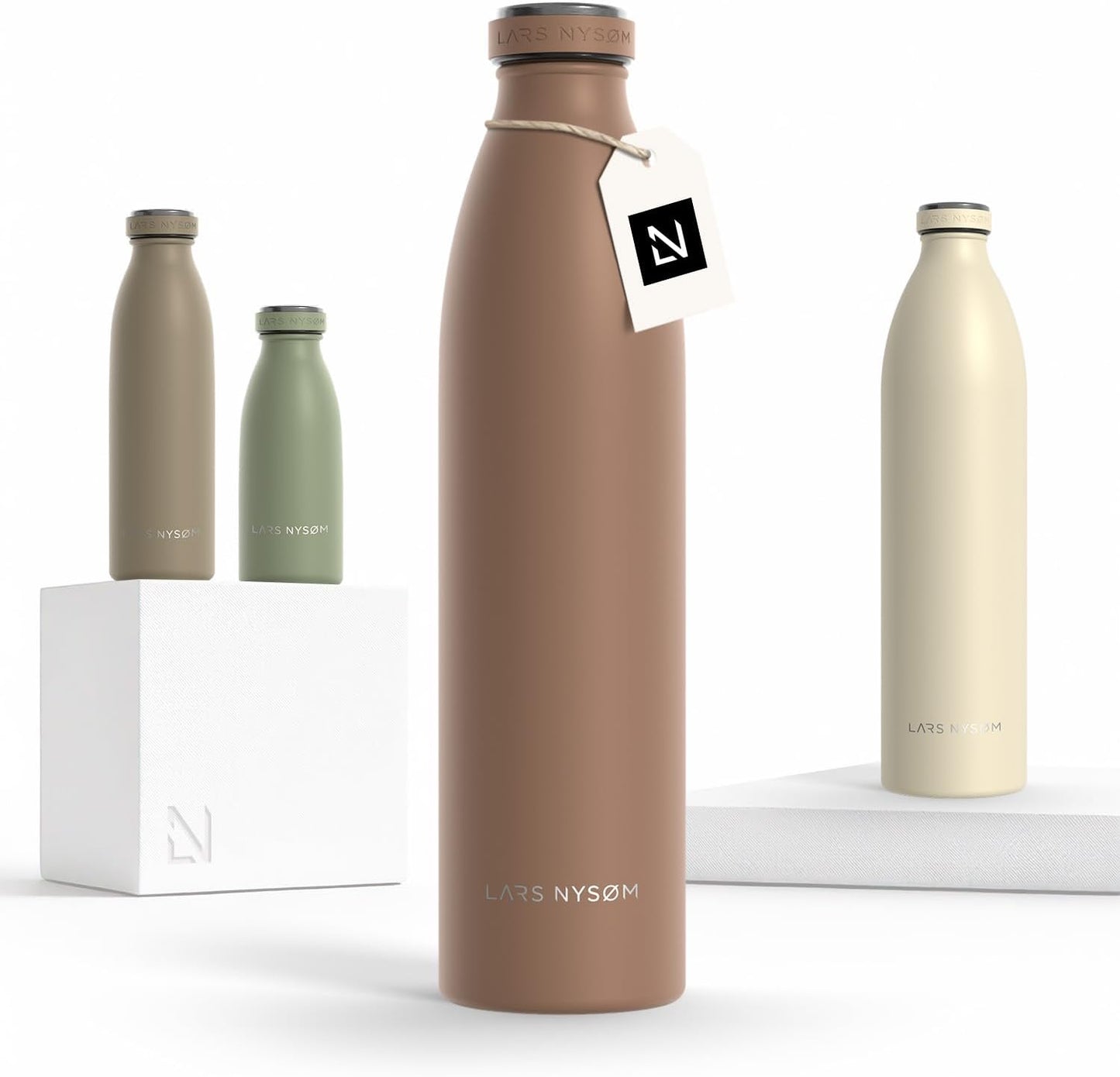 LARS NYSØM Stainless Steel Insulated Water Bottle 12oz 17oz 25oz 34oz 51oz | Insulated Thermo Flask for Hot and Cold Beverages | Leakproof Drinking Bottle (Pine Green, 17oz)