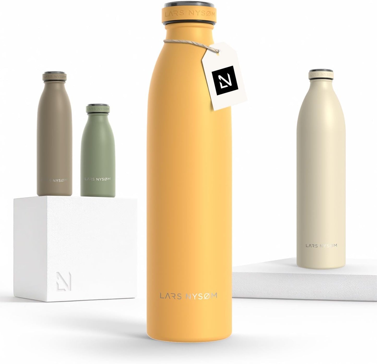 LARS NYSØM Stainless Steel Insulated Water Bottle 12oz 17oz 25oz 34oz 51oz | Insulated Thermo Flask for Hot and Cold Beverages | Leakproof Drinking Bottle (Pine Green, 17oz)
