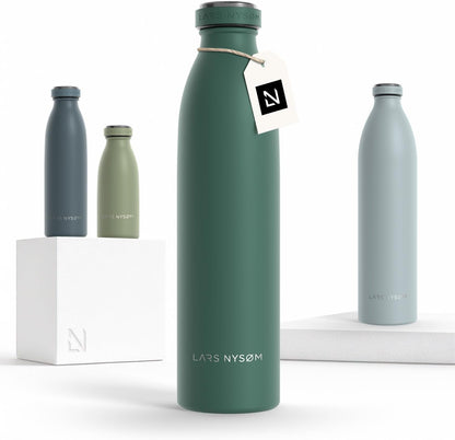 LARS NYSØM Stainless Steel Insulated Water Bottle 12oz 17oz 25oz 34oz 51oz | Insulated Thermo Flask for Hot and Cold Beverages | Leakproof Drinking Bottle (Pine Green, 17oz)