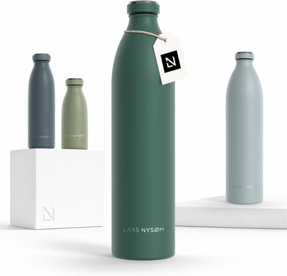 LARS NYSØM Stainless Steel Insulated Water Bottle 12oz 17oz 25oz 34oz 51oz | Insulated Thermo Flask for Hot and Cold Beverages | Leakproof Drinking Bottle (Pine Green, 17oz)