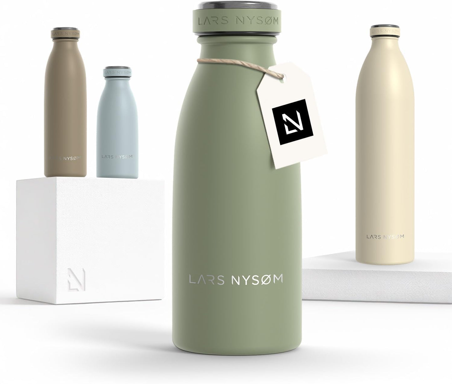 LARS NYSØM Stainless Steel Insulated Water Bottle 12oz 17oz 25oz 34oz 51oz | Insulated Thermo Flask for Hot and Cold Beverages | Leakproof Drinking Bottle (Pine Green, 17oz)